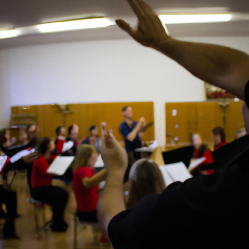 Person conducting a choir rehearsal