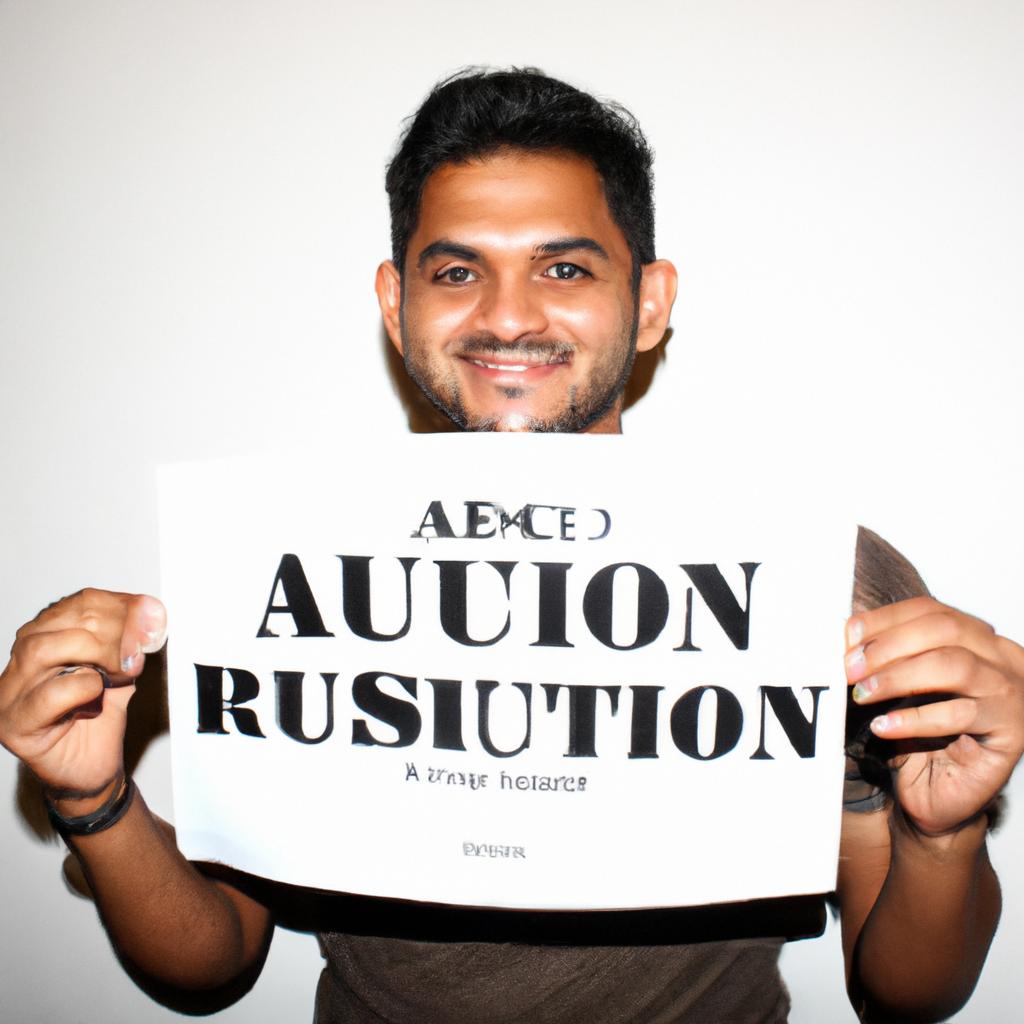Person holding audition sign, smiling